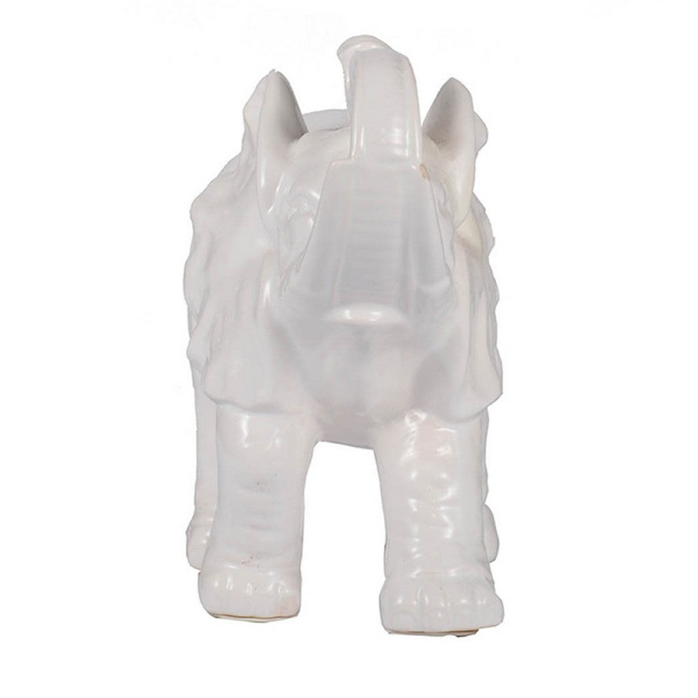 Decorative Figurine | 9" Trumpeting Elephant | Glazed White Dolomite