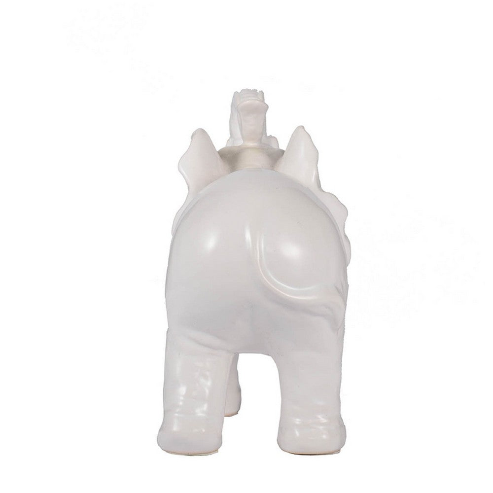Decorative Figurine | 9" Trumpeting Elephant | Glazed White Dolomite
