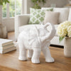 Decorative Figurine | 9" Trumpeting Elephant | Glazed White Dolomite