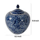 Ginger Jar with Finial | Persian Floral Print | White Blue Porcelain | 10"
