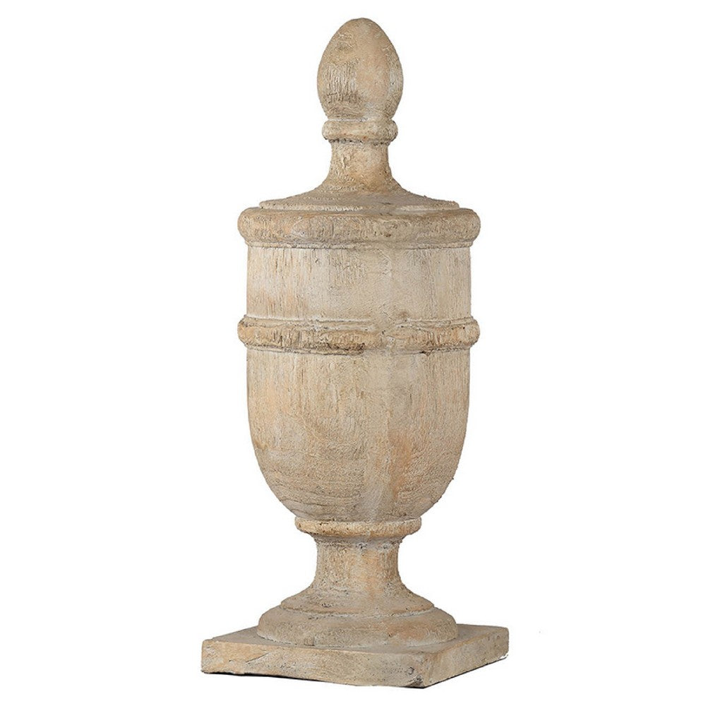Chester Finial Tabletop Decor | Whitewashed Beige Polyresin | 22"