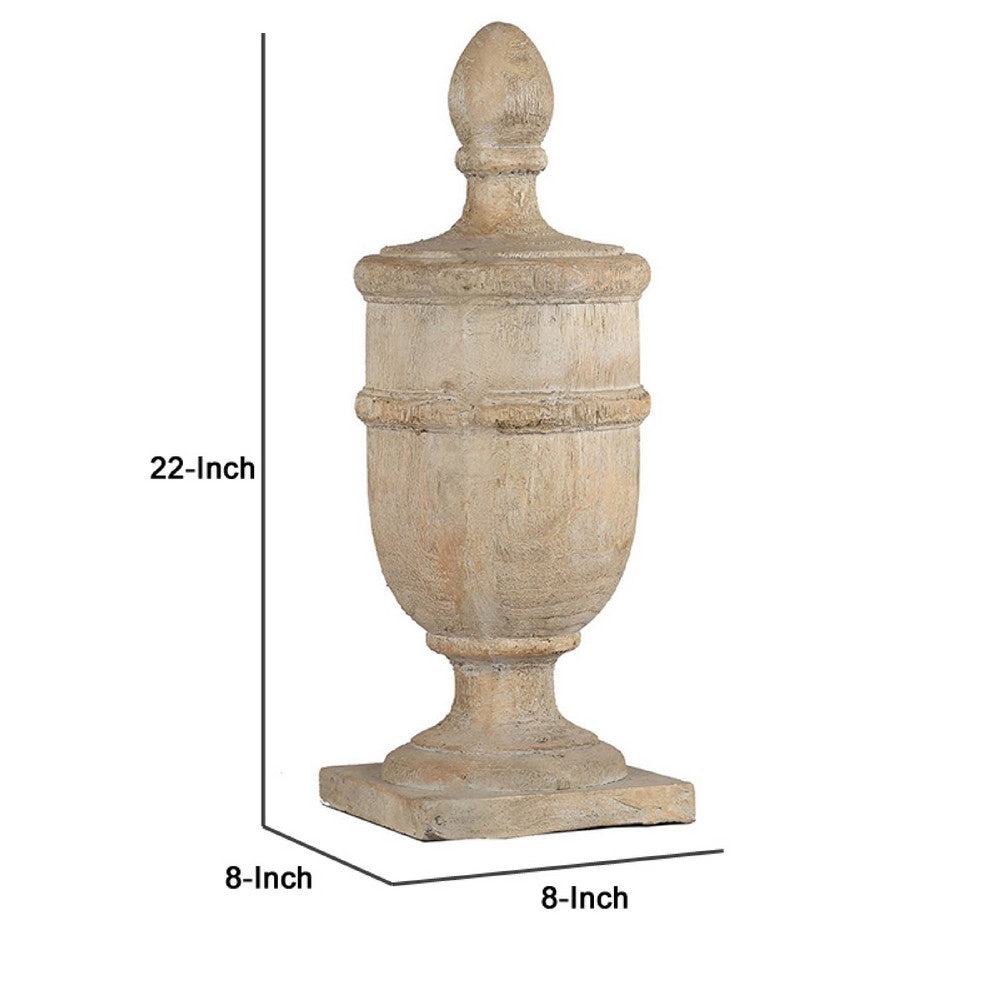 Chester Finial Tabletop Decor | Whitewashed Beige Polyresin | 22"