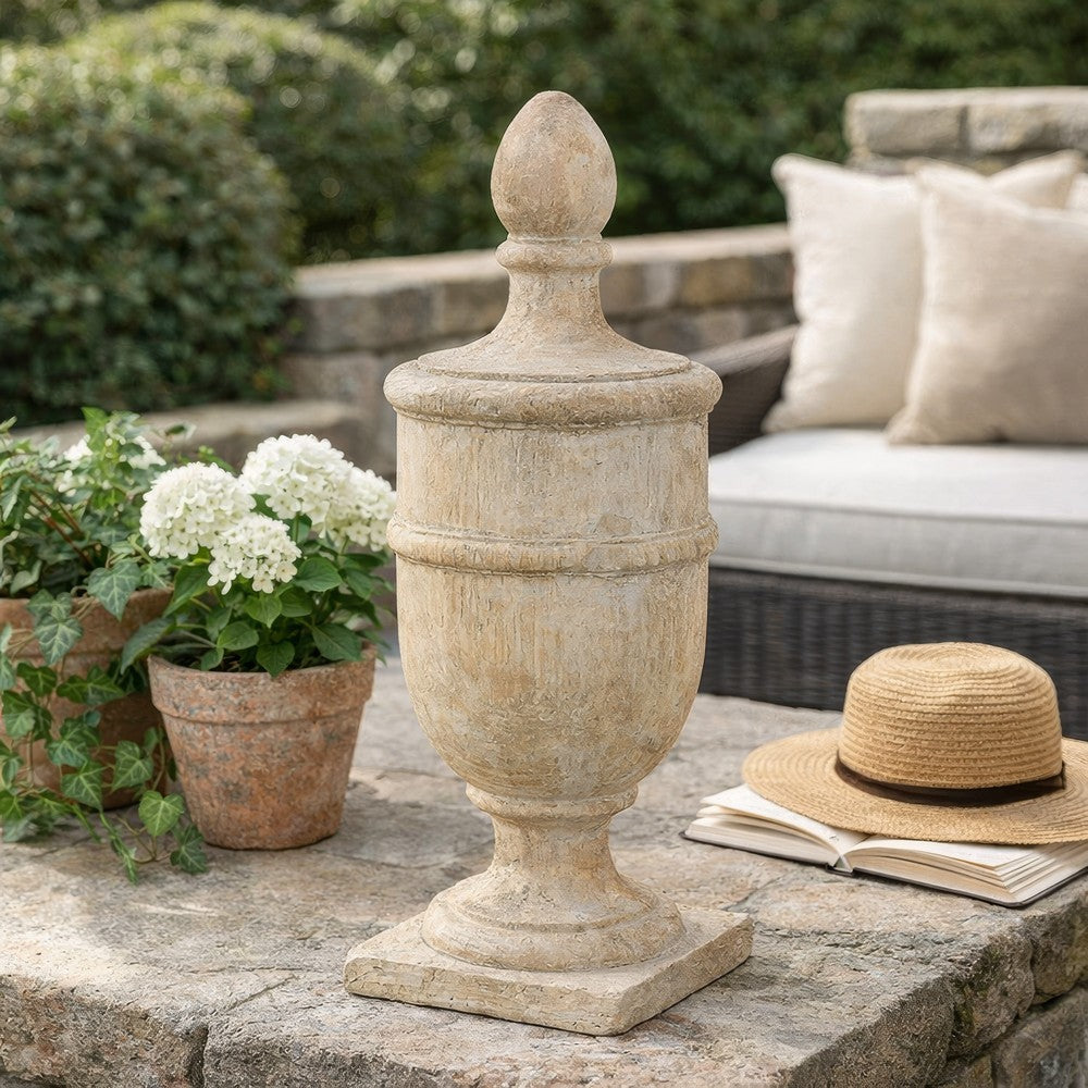 Chester Finial Tabletop Decor | Whitewashed Beige Polyresin | 22"