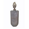 Decorative Bottle with Classic Sculpted Gold Leaf Lid | 23" Gray Glass
