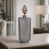 Decorative Bottle with Classic Sculpted Gold Leaf Lid | 23" Gray Glass