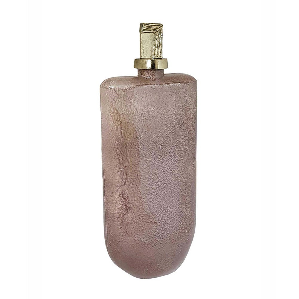 Decorative Bottle with Gold Lid | 19" Muted Pink Textured Glass Body