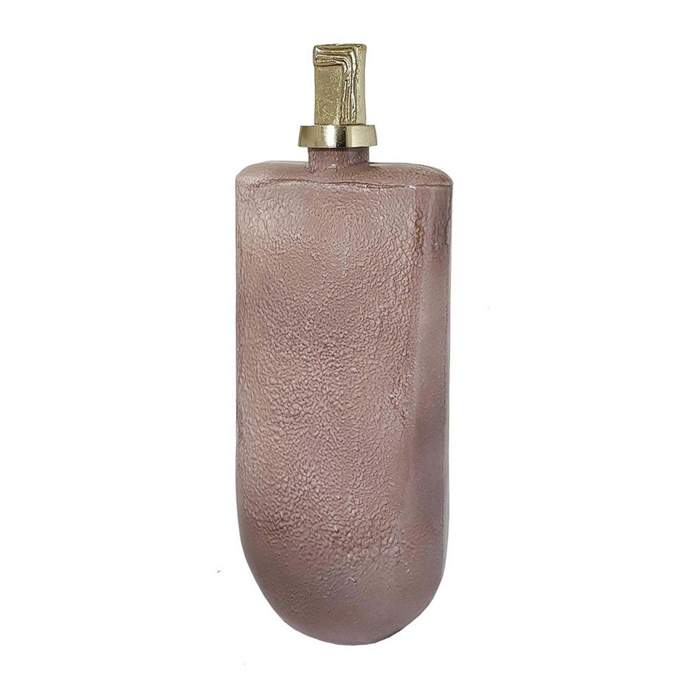Decorative Bottle with Gold Lid | 19" Muted Pink Textured Glass Body