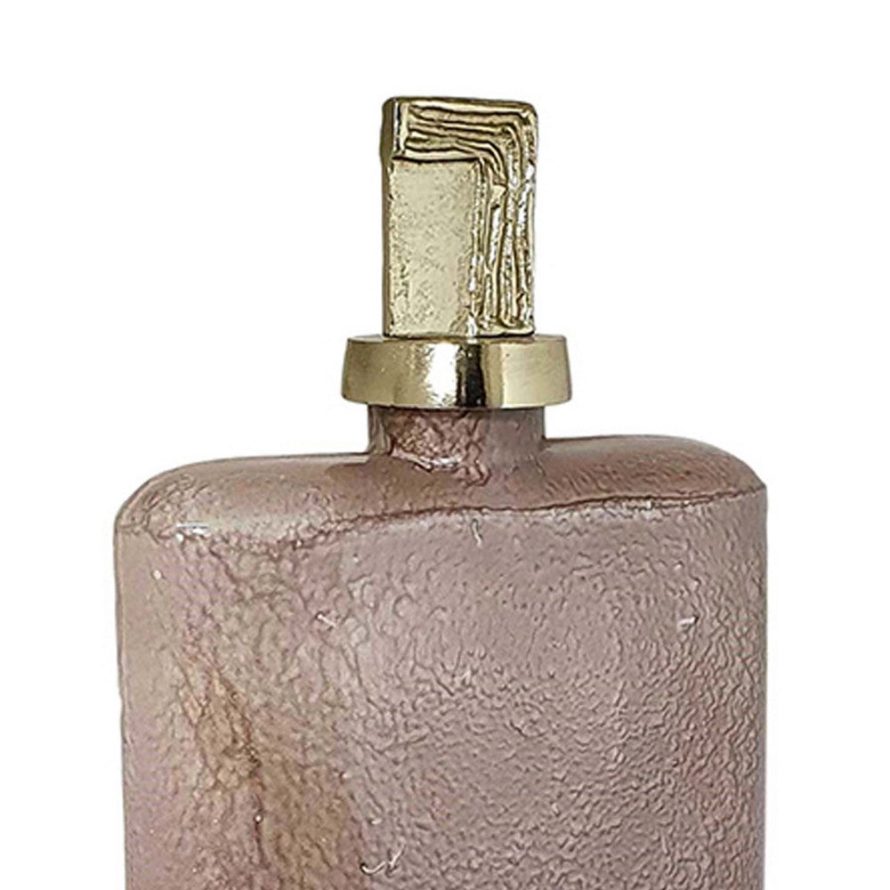 Decorative Bottle with Gold Lid | 19" Muted Pink Textured Glass Body
