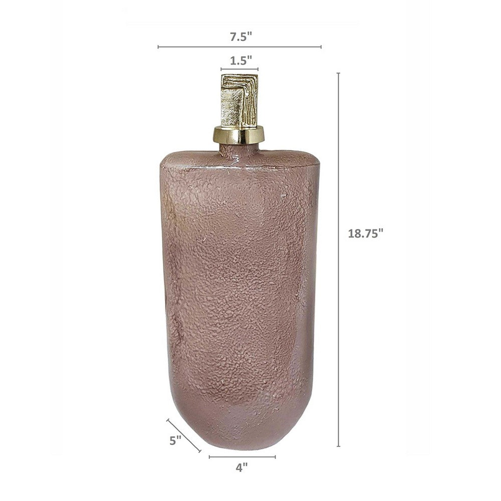 Decorative Bottle with Gold Lid | 19" Muted Pink Textured Glass Body