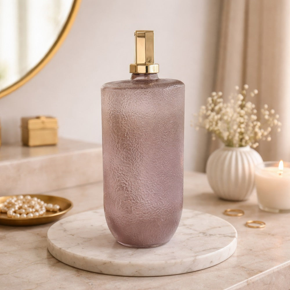 Decorative Bottle with Gold Lid | 19" Muted Pink Textured Glass Body