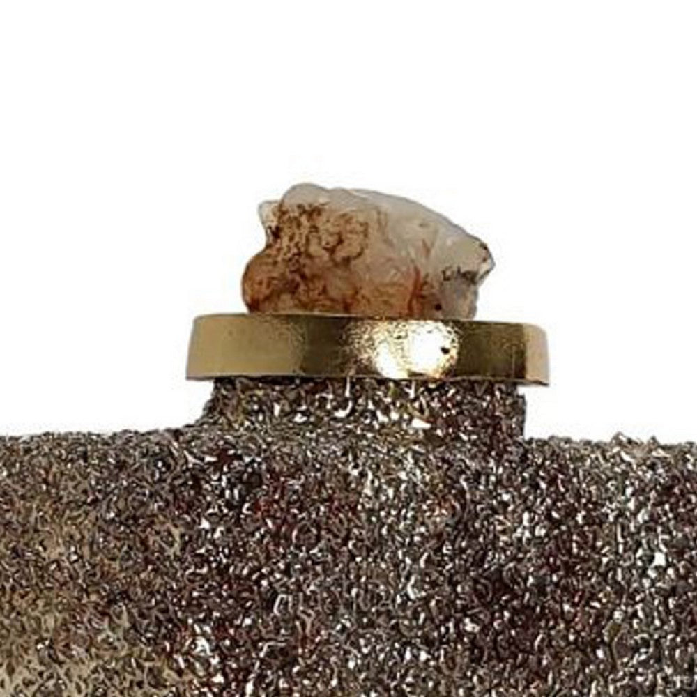 Decorative Bottle | Gold Glitter & Stone Lid | 15" Black Glass