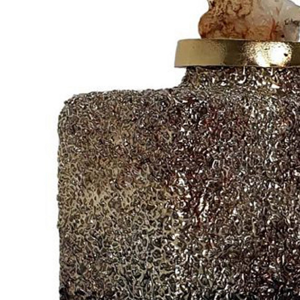 Decorative Bottle | Gold Glitter & Stone Lid | 15" Black Glass