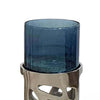 Votive Candle Holder Set of 3 | Silver Aluminum Stand | Ocean Blue Glass
