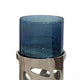 Votive Candle Holder Set of 3 | Silver Aluminum Stand | Ocean Blue Glass