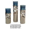 Votive Candle Holder Set of 3 | Silver Aluminum Stand | Ocean Blue Glass