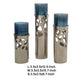 Votive Candle Holder Set of 3 | Silver Aluminum Stand | Ocean Blue Glass