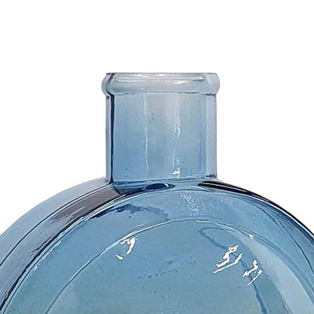 Decorative Floral Vase | Coastal Ocean Blue Glass with Stone Motif | 8"