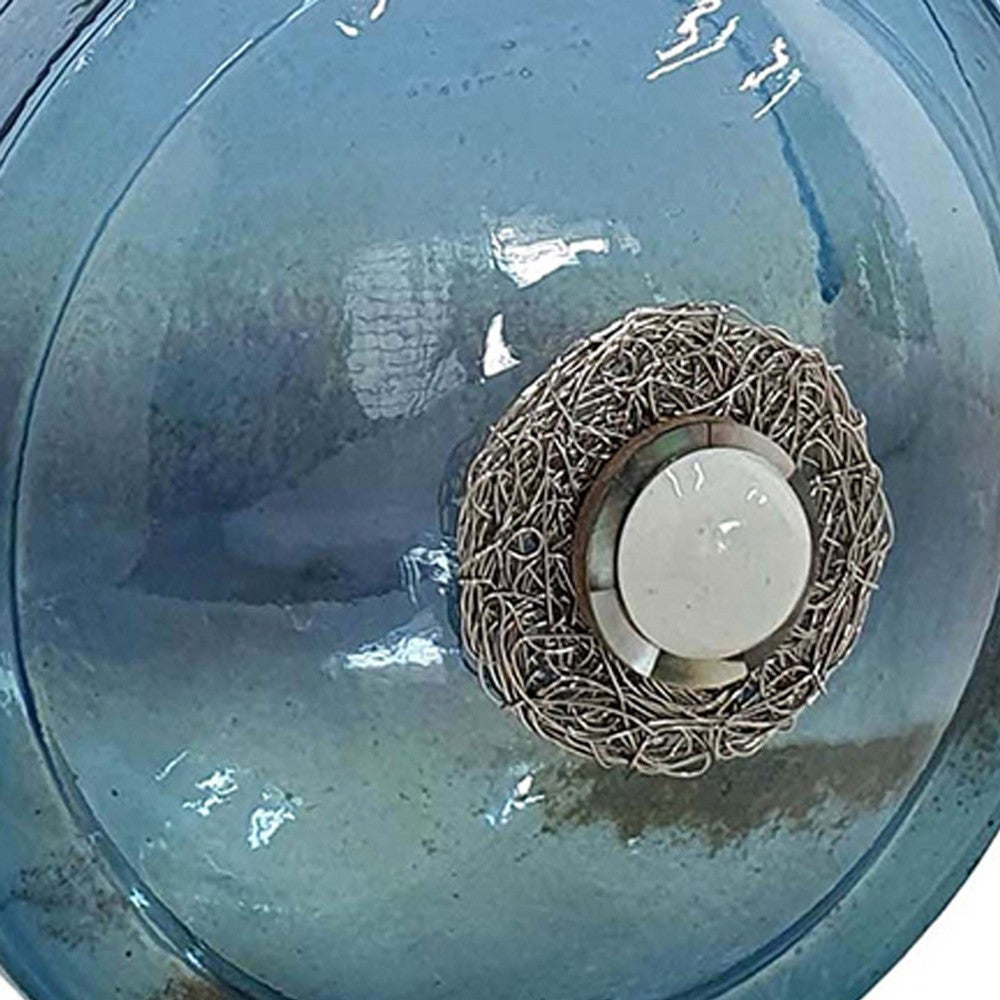 Decorative Floral Vase | Coastal Ocean Blue Glass with Stone Motif | 8"
