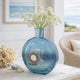 Decorative Floral Vase | Coastal Ocean Blue Glass with Stone Motif | 8"