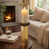 Gemo Hurricane Candle Holder with Gold Base | Mango Wood Accent 21"