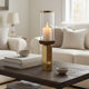 Gemo Hurricane Candle Holder with Gold Base | Mango Wood Accent 21"