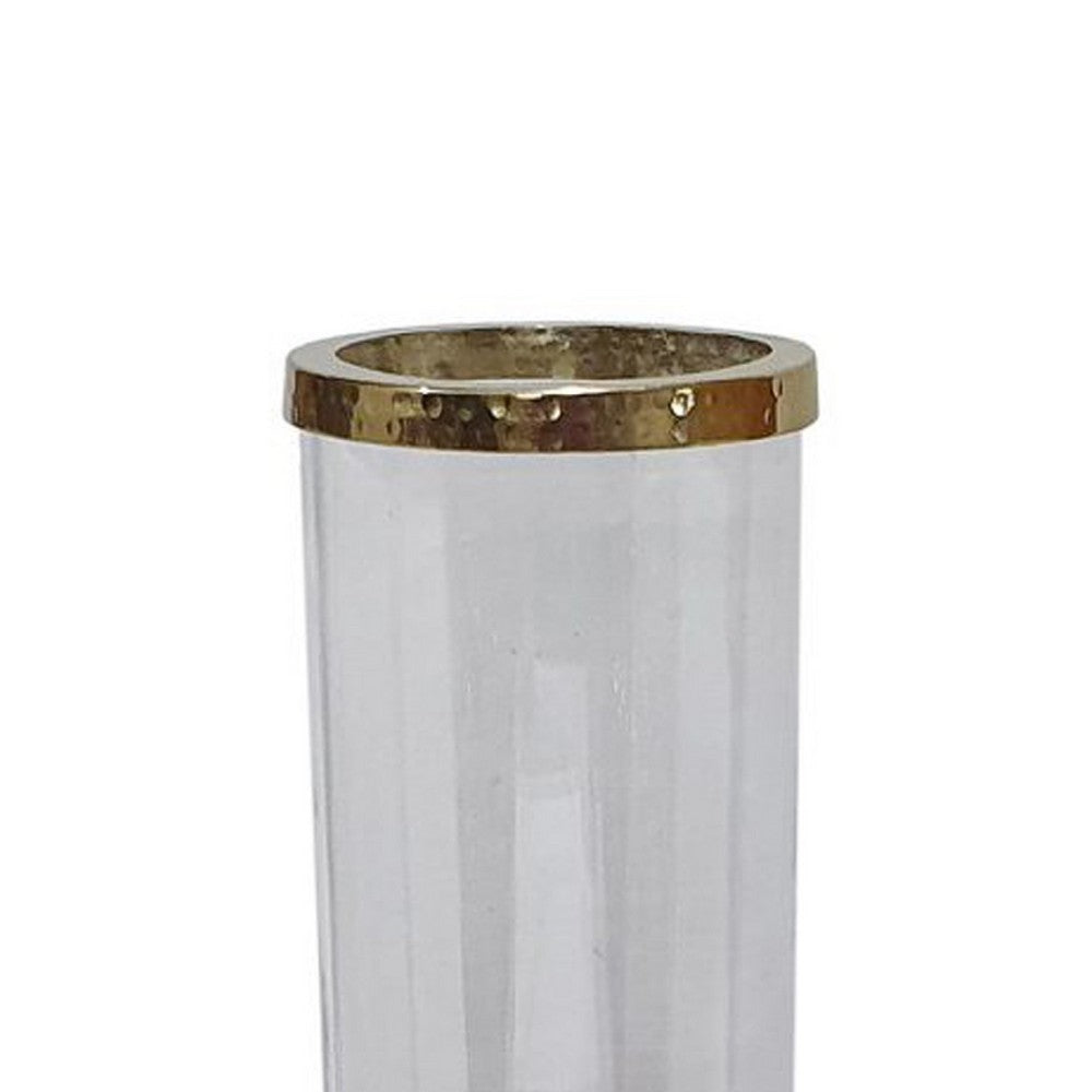 Gemo Hurricane Candle Holder with Gold Base | Mango Wood Accent 20"