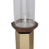 Gemo Hurricane Candle Holder with Gold Base | Mango Wood Accent 20"