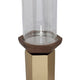 Gemo Hurricane Candle Holder with Gold Base | Mango Wood Accent 20"