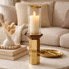 Gemo Hurricane Candle Holder with Gold Base | Mango Wood Accent 20"