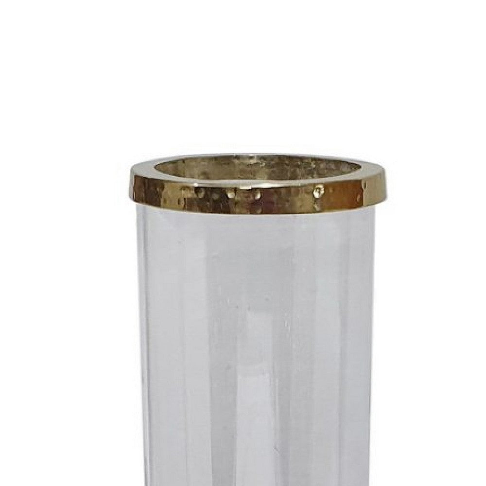 Gemo Hurricane Candle Holder with Gold Base | Mango Wood Accent 18"
