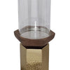 Gemo Hurricane Candle Holder with Gold Base | Mango Wood Accent 18"