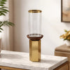 Gemo Hurricane Candle Holder with Gold Base | Mango Wood Accent 18"