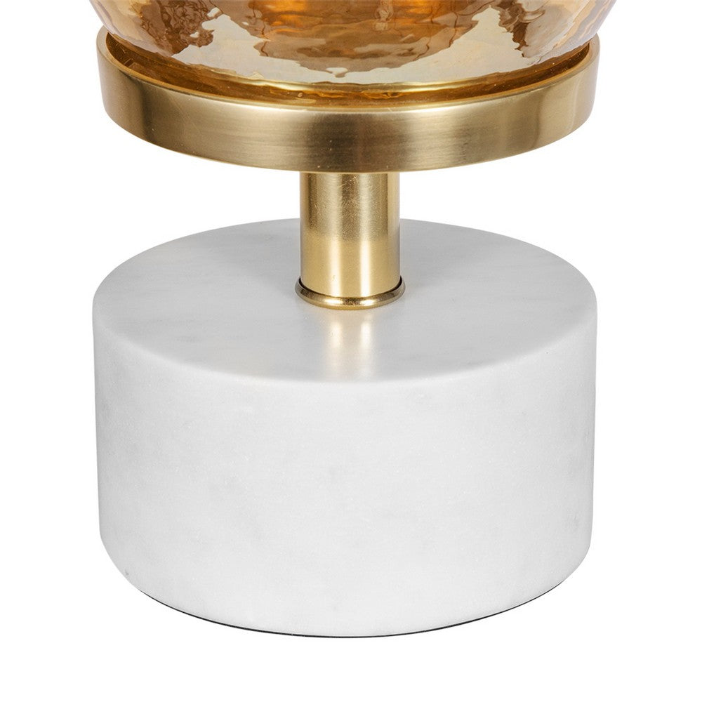 Fem Hurricane Candle Holder | White Marble Base | 17" Gold Glass