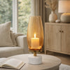 Fem Hurricane Candle Holder | White Marble Base | 17" Gold Glass
