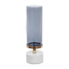 Fem Hurricane Candle Holder | White Marble Base | 16" Gray Glass