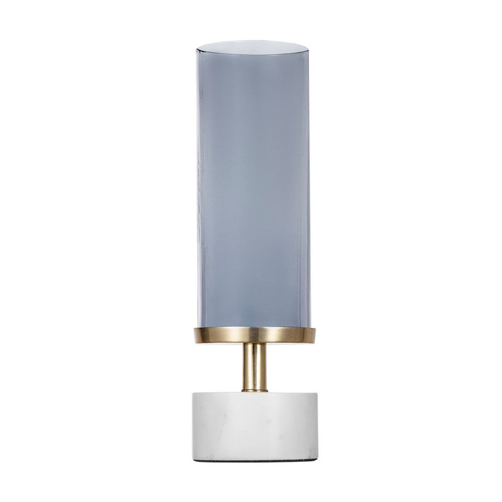 Fem Hurricane Candle Holder | White Marble Base | 16" Gray Glass