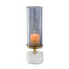 Fem Hurricane Candle Holder | White Marble Base | 16" Gray Glass