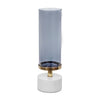 Fem Hurricane Candle Holder | White Marble Base | 16" Gray Glass