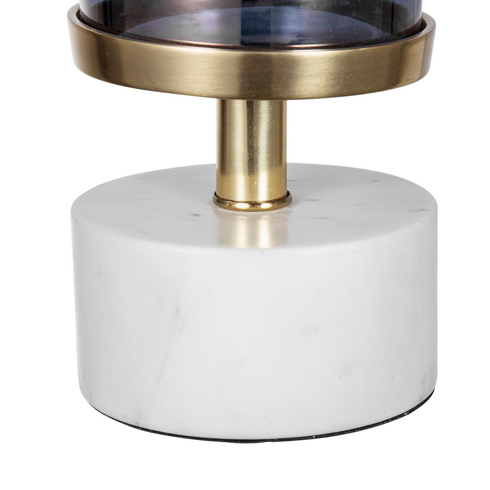 Fem Hurricane Candle Holder | White Marble Base | 16" Gray Glass