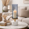 Fem Hurricane Candle Holder | White Marble Base | 16" Gray Glass