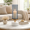 Fem Hurricane Candle Holder | White Marble Base | 16" Gray Glass