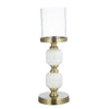 Kez Hurricane Candle Holder | White Marble | 16" Turned Gold Accent