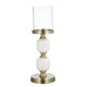 Kez Hurricane Candle Holder | White Marble | 16" Turned Gold Accent