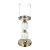Kez Hurricane Candle Holder | White Marble | 16" Turned Gold Accent