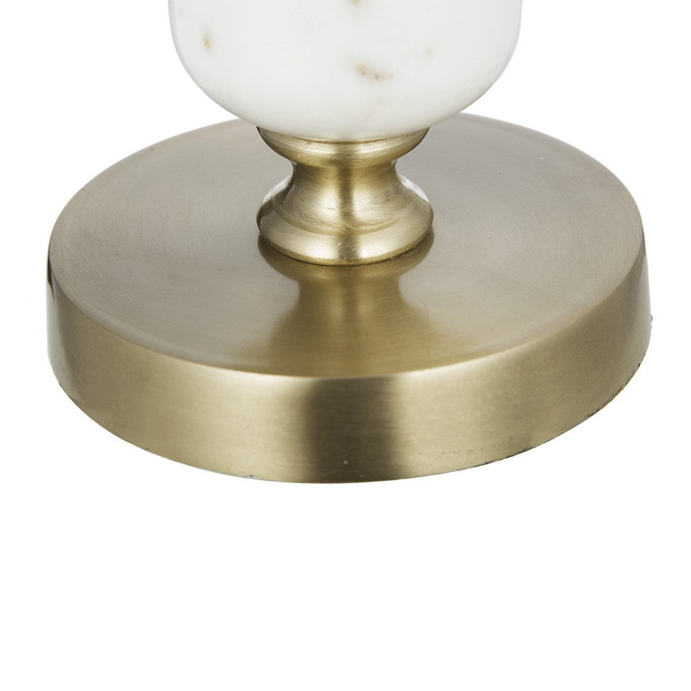 Kez Hurricane Candle Holder | White Marble | 16" Turned Gold Accent