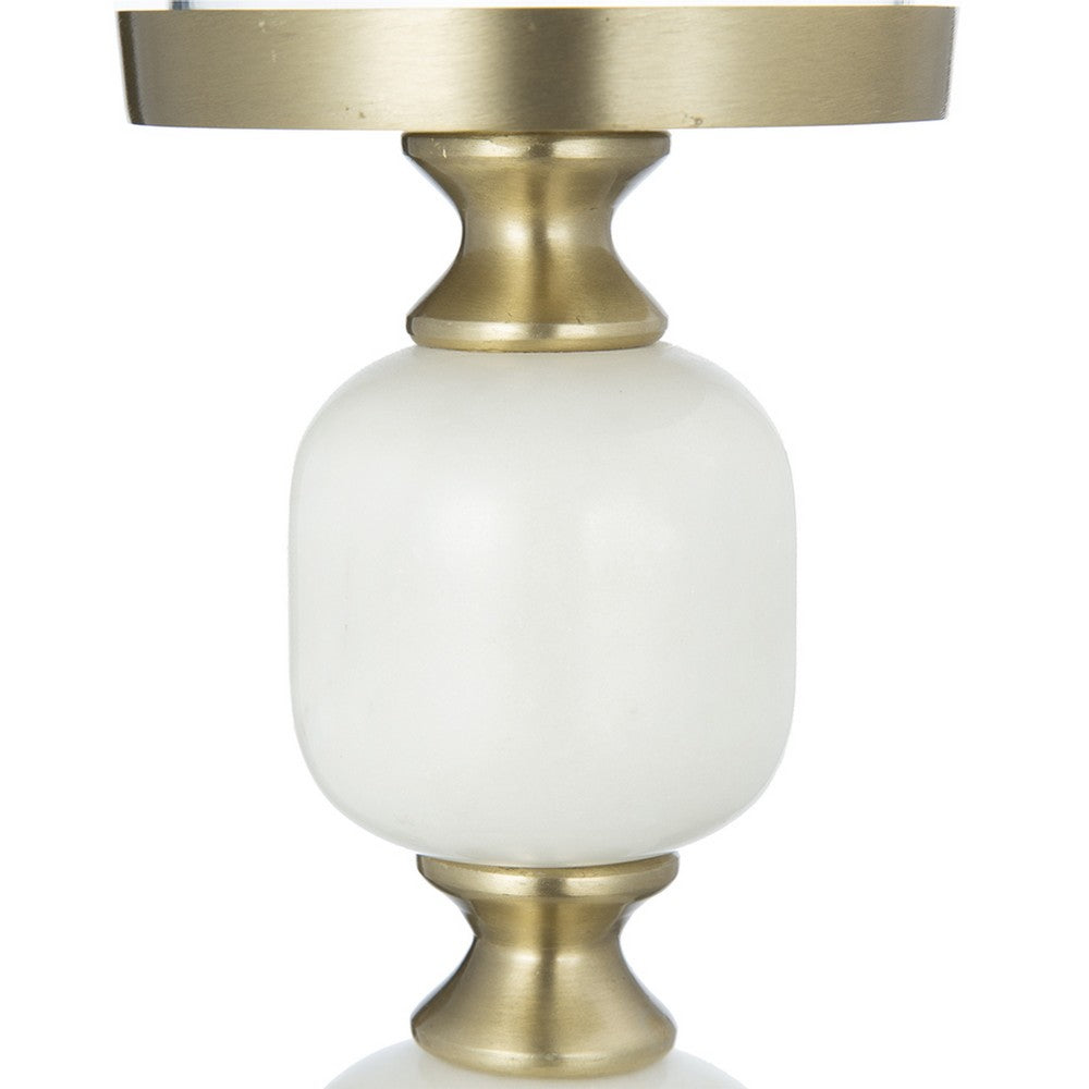 Kez Hurricane Candle Holder | White Marble | 16" Turned Gold Accent