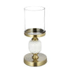 Kez Hurricane Candle Holder | White Marble | 11" Turned Gold Accent