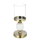 Kez Hurricane Candle Holder | White Marble | 11" Turned Gold Accent