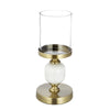 Kez Hurricane Candle Holder | White Marble | 11" Turned Gold Accent