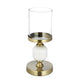 Kez Hurricane Candle Holder | White Marble | 11" Turned Gold Accent